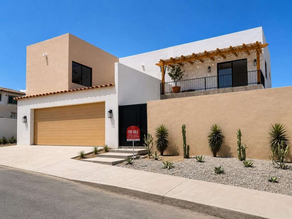 Los Cabos Hacienda Campestre Beautiful 3 bedroom home with additional nanny(maids)quarters, roof top terrace and a garage backing onto the 13th fairway of the prestigious Club Campestre Golf course. Here is your opportunity to own a piece of the established and very sought after community of Hacienda in Campestre. Surrounded by lush green landscape and over head ocean – 12 Vialidad 2, San Jose del Cabo, BS