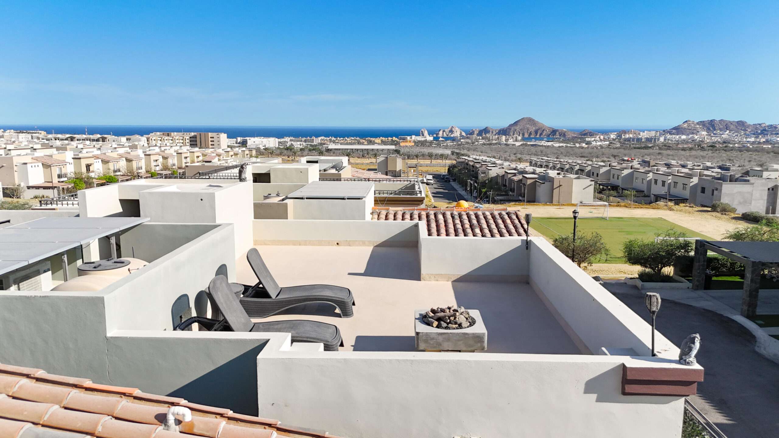 Los Cabos Cabo Del Mar Ecopark Welcome to Cabo Del Mar Village -- a beautifully appointed 4-bedroom, 3.5-bathroom fully furnished home offering the perfect blend of comfort, privacy, and value.Located within the private Del Mar community with controlled access, underground wiring, residential-only zoning, wide sidewalks, and thoughtful architectural regulations, this home offers tranquility and long-term value just 5 minutes from downtown Cabo, the marina, and Playa El Médano.Positioned on a quiet cul-de-sac 2 homes from the roundabout, the property enjoys one of the best locations in the community. A private backyard gate leads directly to the main pool and amenities area just steps away, while visitor parking is conveniently located approximately 50 meters from the home. The backyard is a private tropical retreat highlighted by a large mature flowering tree that provides shade, privacy, and a beautiful floral aroma throughout the outdoor living space.Offered 100% turnkey, the sale includes all indoor and outdoor furniture, artwork, fixtures, and over for sale