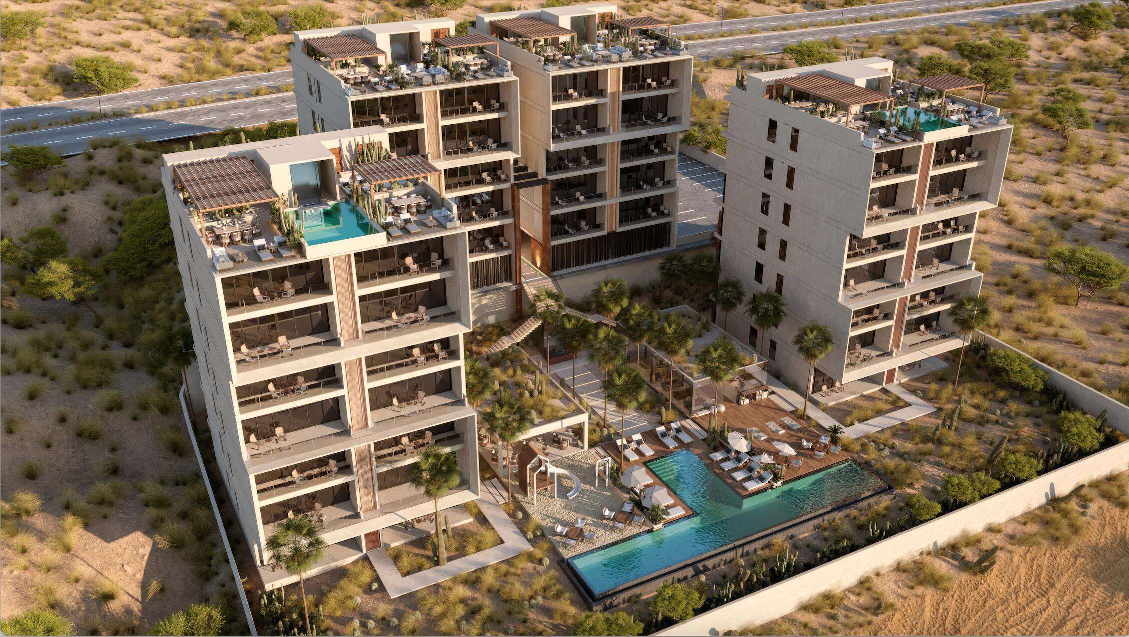 Los Cabos La Choya The Penthouse at Proyecto Cuatro, San José del Cabo, located in the rustic community of Las Animas near Flora Farms and Acre, offers panoramic marina, mountain, and city for sale