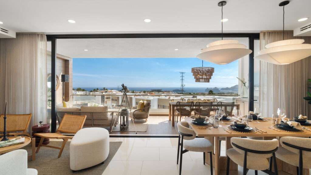 Los Cabos Rancho Par-El Cielito For the buyer seeking the privacy of a villa combined with the convenience of a condo, this condominium is a gem that stands apart. With a footprint so spacious it serves as a large private residence--featuring four spacious bedrooms and 4.5 immaculate bathrooms--the property provides the space and character of a standalone villa. Every corner of this residence has been maintained at the highest level, demonstrating care that's evident the moment you step inside.Morning coffee is enjoyed with the sunrise, and evening cocktails are toasted against the sunset--all while overlooking the iconic, unobstructed blue of the bay. The flow between indoor and outdoor living is smooth, anchored by your own private pool and protected by premium electric hurricane shutters and screens. – Duara Agara Tower, Cabo Corridor, Cabo Corridor, BS