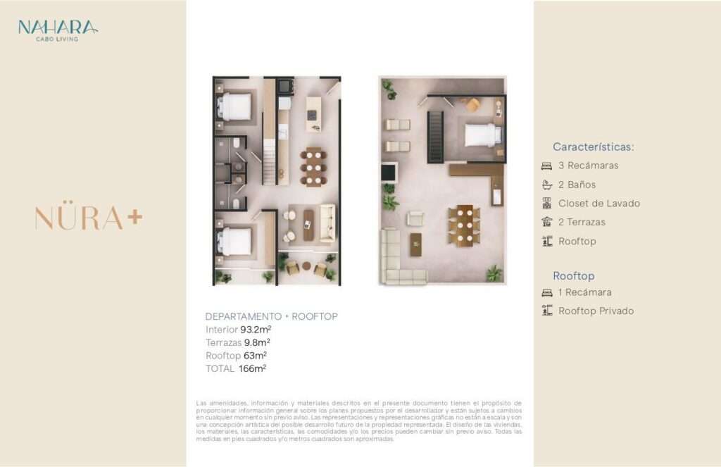 Los Cabos Nahara Cabo Living Penthouse Model - A unique two-level residence designed for comfort, privacy, and seamless indoor-outdoor living. The main level features 2 spacious bedrooms, while a third bedroom is located on the private rooftop, ideal as a guest suite, home office, or retreat. Two expansive terraces flood the interior with natural light and create exceptional spaces for entertaining and relaxation. The development offers elevator access and a commercial area, combining modern convenience with an elevated lifestyle. – Loma Alta, Luxotica III, Cabo San Lucas, BS